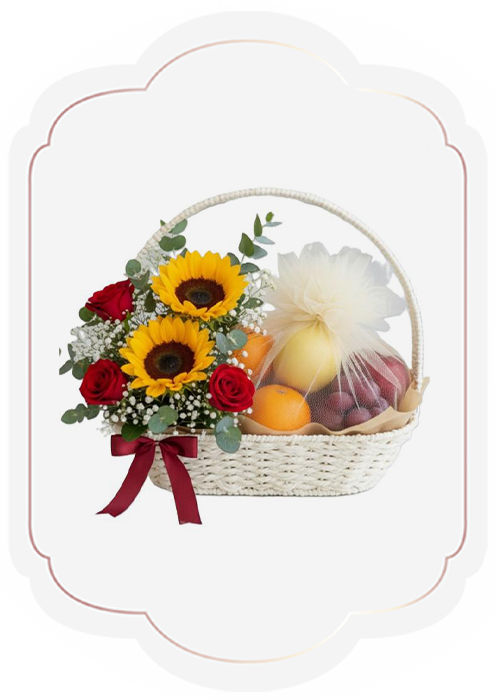 Mini girasol y rosas rojas