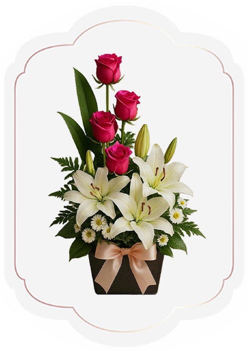 Rosas y lirios blancos